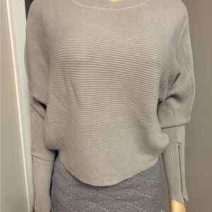 Carmen Marc Valvo Light taupe grey Ribbed Sweater zipper sleeves S Small #43